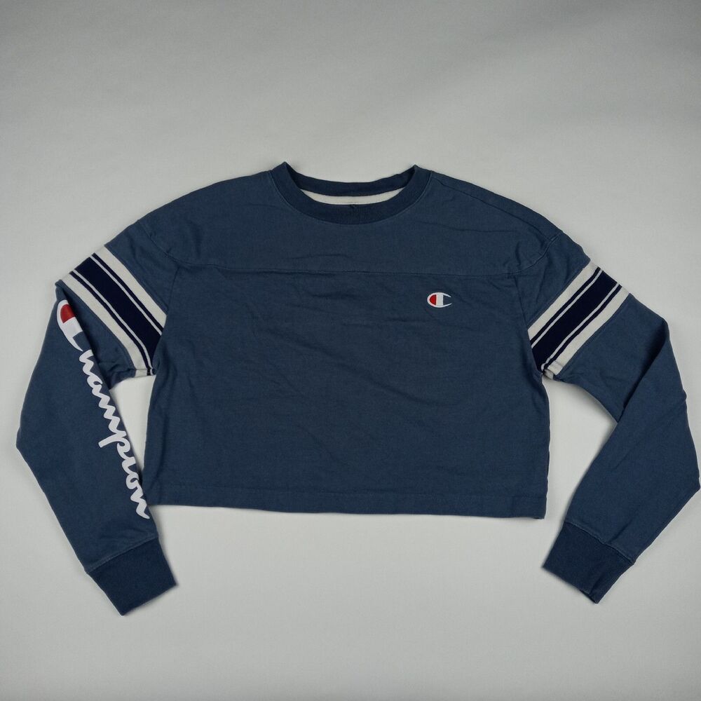 CHAMPION Pullover Sweatshirt Sweater Women's Size Small Cropped Crew Neck Blue